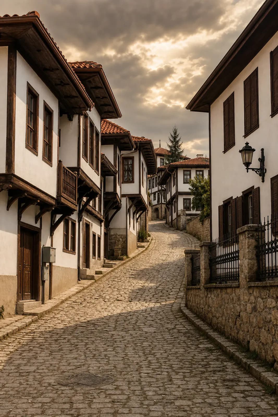 Taraklı'da cumbalı Osmanlı evleri arasından yükselen Arnavut kaldırımlı sokak