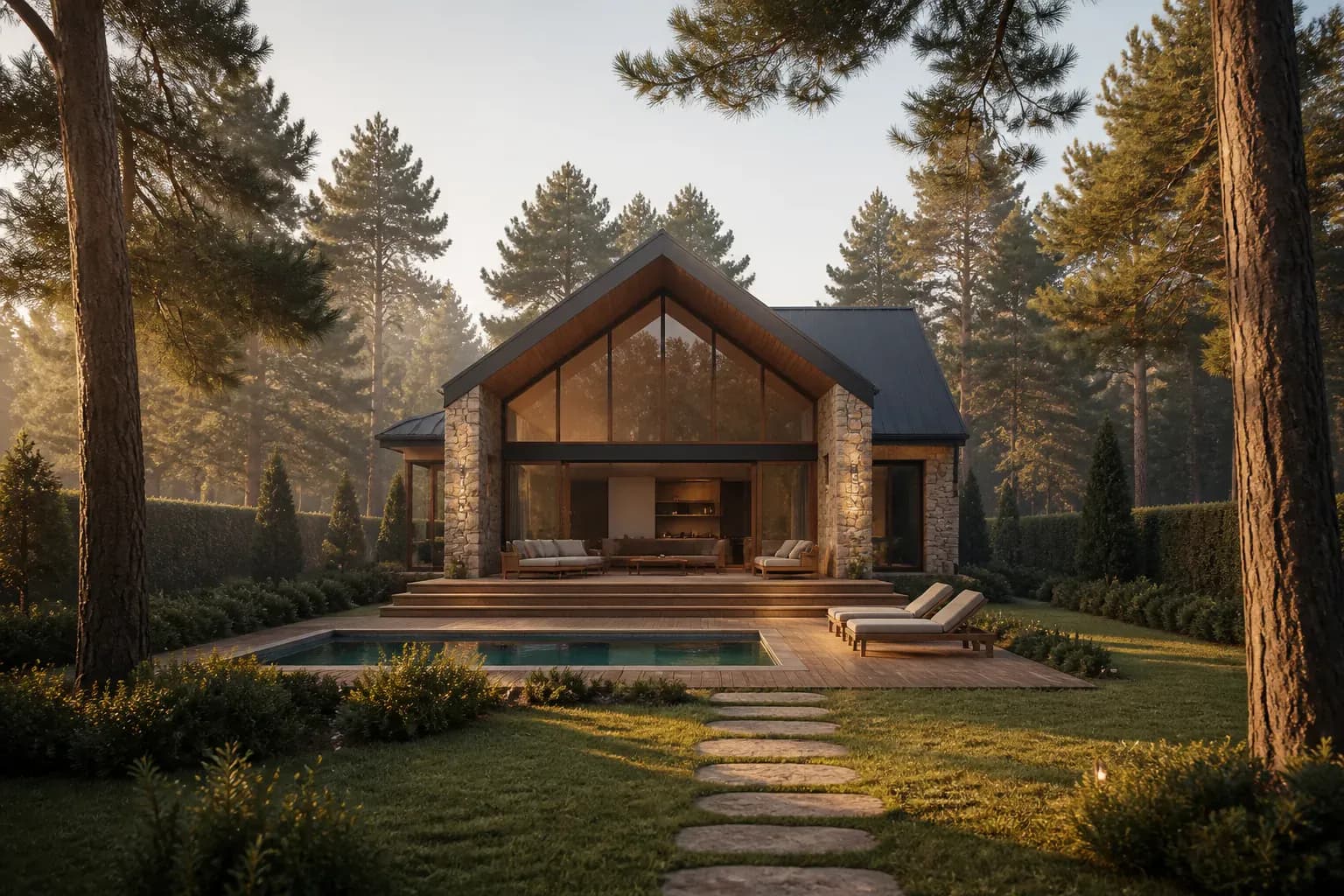 Sabah ışığında Villa Verde'nin cephesi