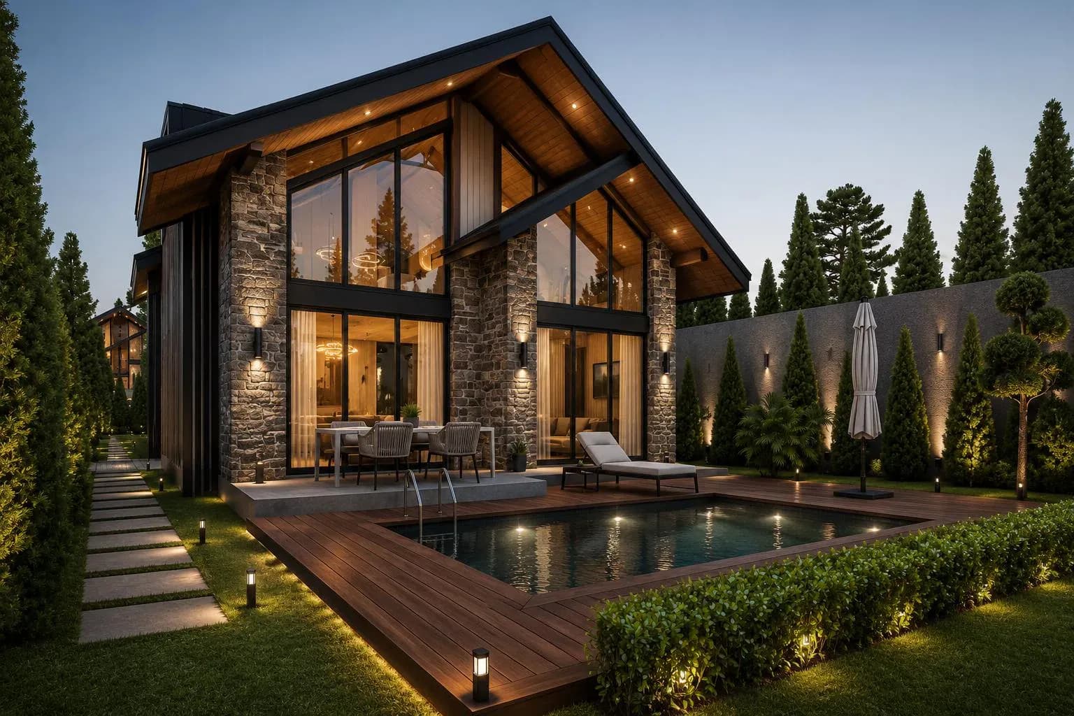 Villa Sera'nın taş ve ahşap cephesi
