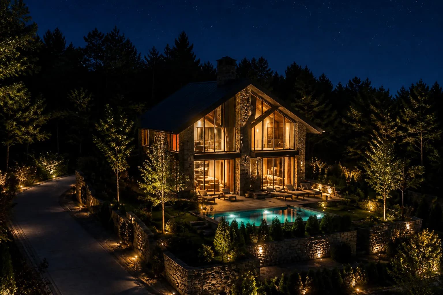 Gece aydınlatmalı Villa Alta